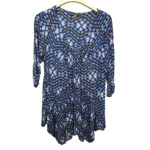 Rose & Olive Size 1X Womens Blue White & Black Patterned Shirt #X-1-38